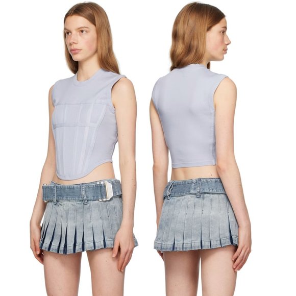 NWT Dion Lee Corset Tank Top Ribbed Knit Jersey Cotton Light Blue Unisex Medium - Picture 2 of 9